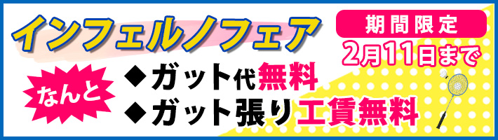 インフェルノフェア・ガット代無料・ガット張り上げ工賃無料