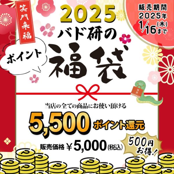 店内全商品が対象！！ 【2025福袋】頑張らないバドミントン研究会で使える5,500円分のポイント福袋※おひとり様一点限り