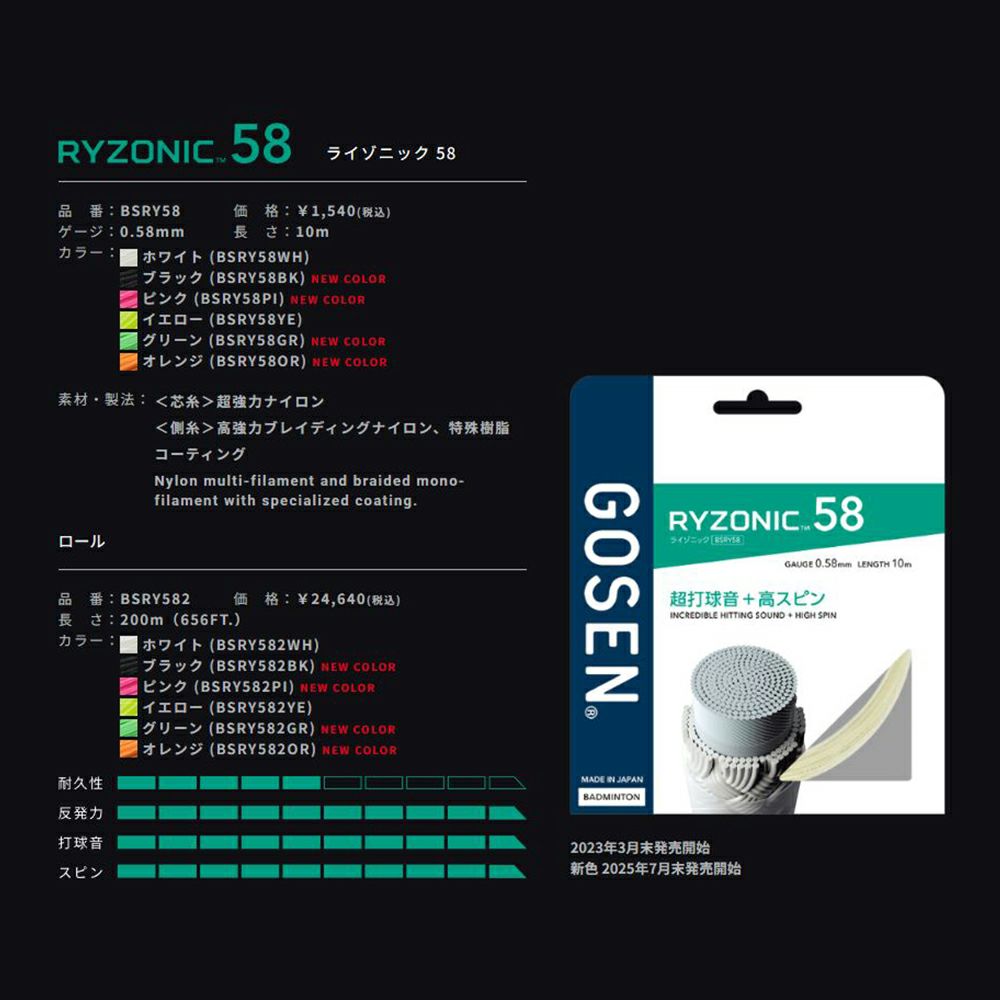 バドミントンガット ライゾニック RYZONIC 10mタイプ [GOSEN/ゴーセン][BSRY58]